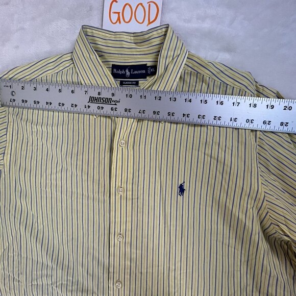Ralph Lauren Mens Yellow Striped Classic Fit Button-Down Shirt XL Short Sleeve - Picture 4 of 6